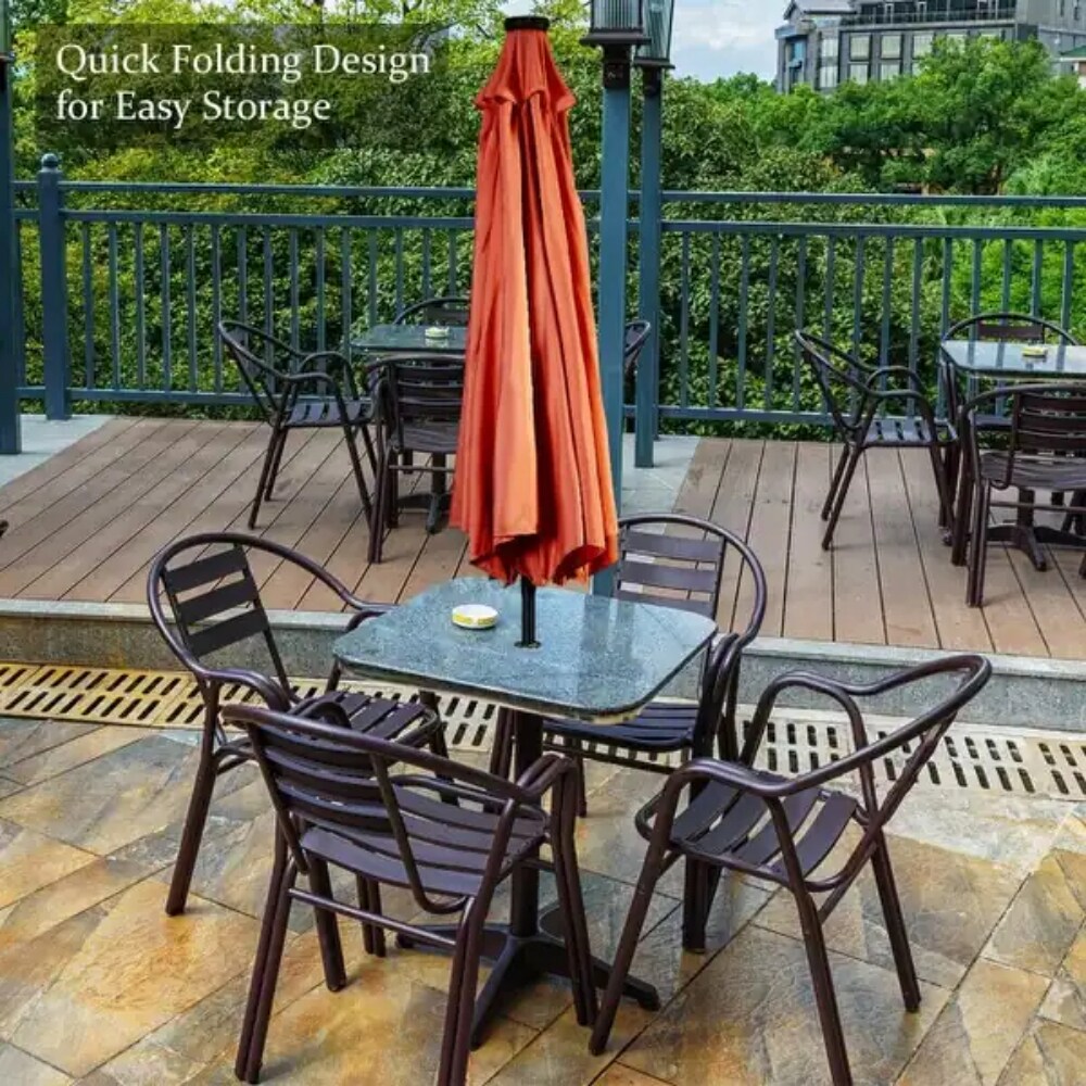 9 Feet Patio Solar Umbrella LED Patio Market Steel Tilt with Crank Outdoor