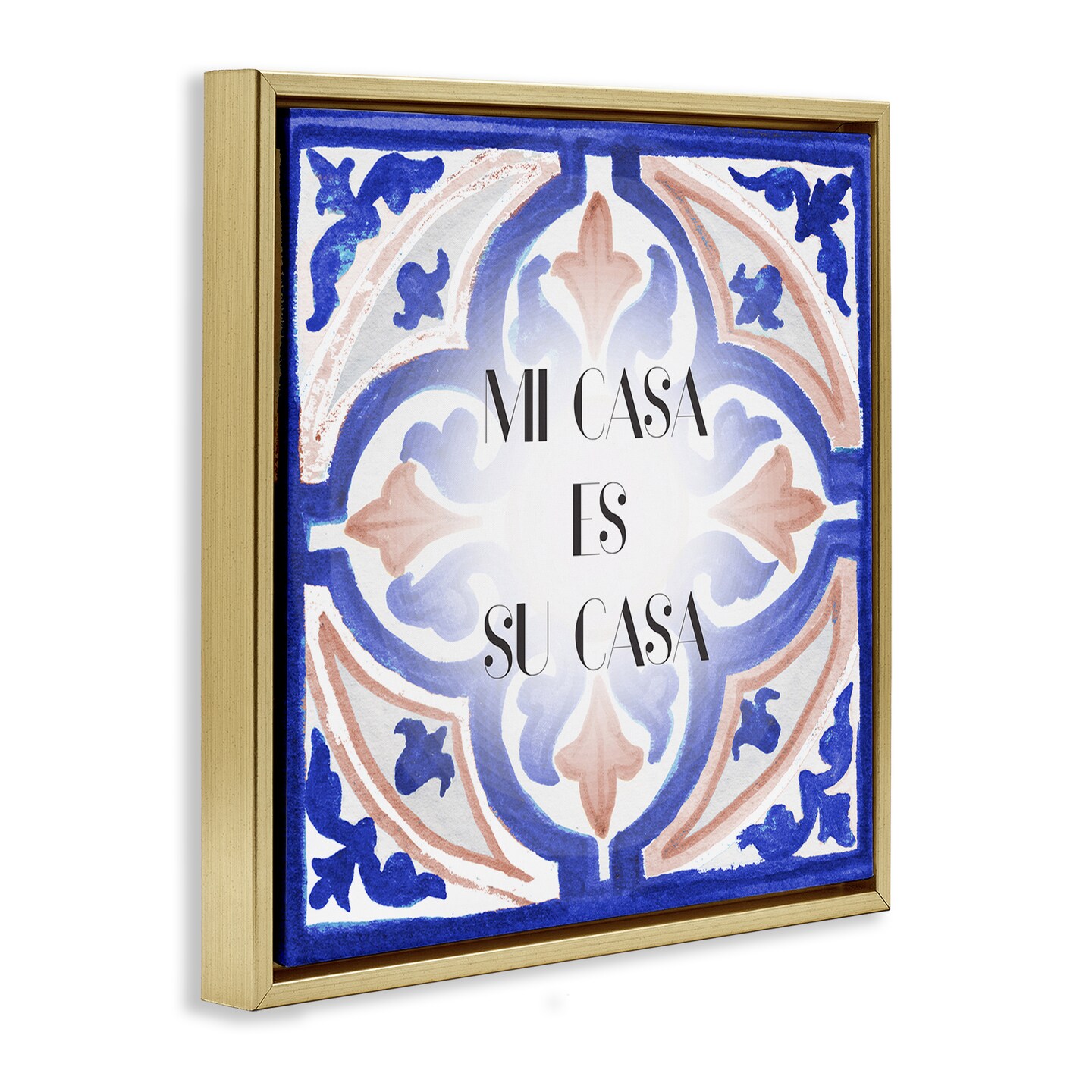 Stupell Industries Mi Casa Azulejos Tropicales Framed Floater Canvas Wall Art