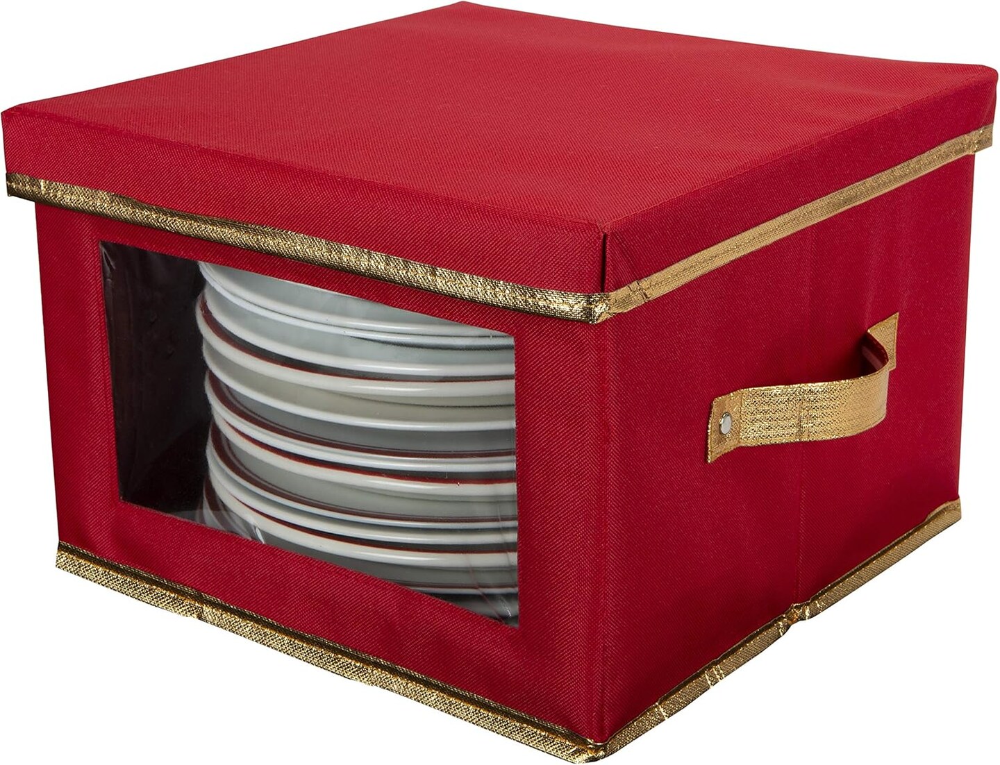 Holiday Dinner Plate Dinnerware Storage Box | 12.2 Inch | Christmas China | 12 Felt Dividers | Tableware Setting | Red