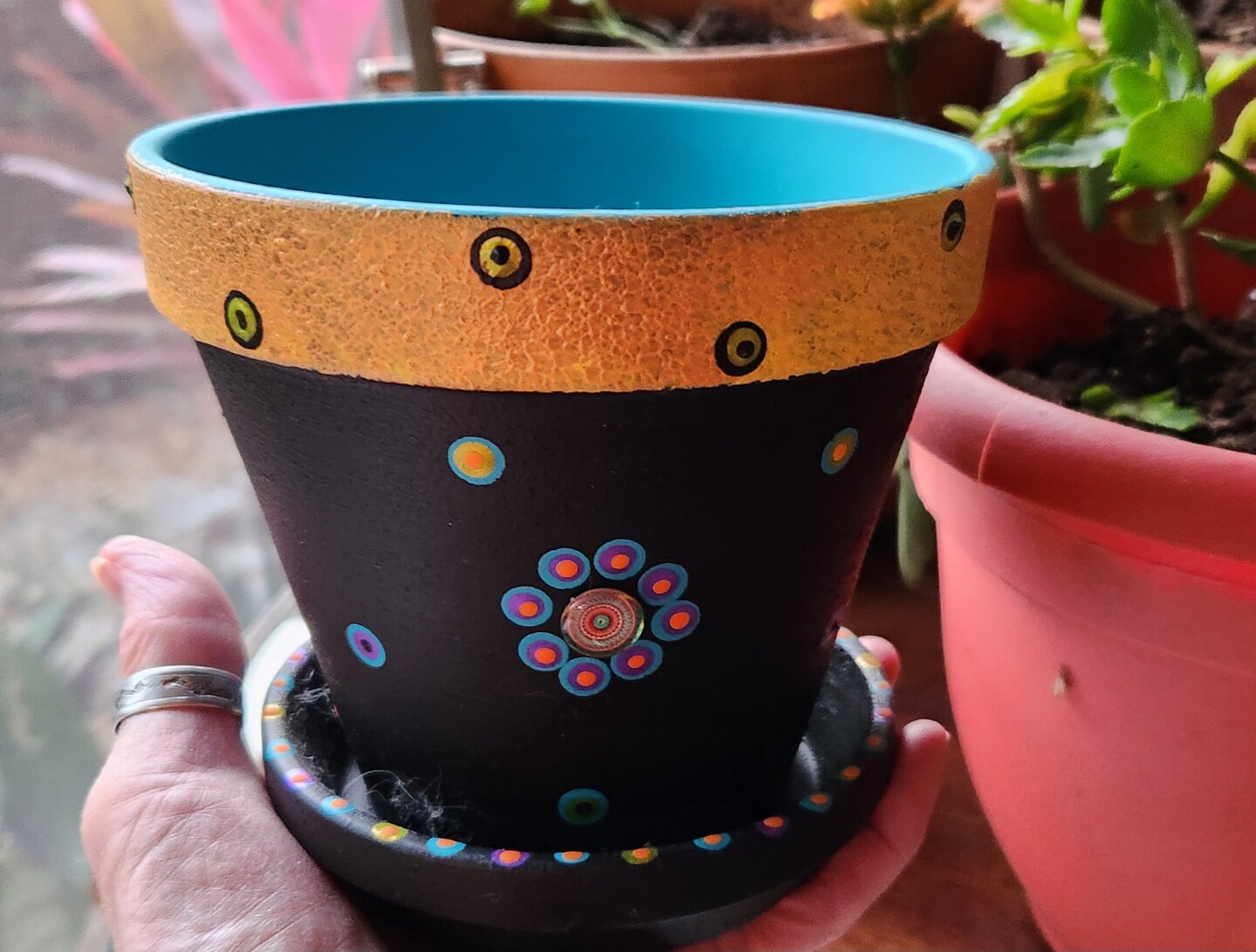 product name is Succulent Pot | Colorful Planter | Boho Planter | Garden Lover Gift | Garden Planter | Plant Lovers | Painted Flower Pot