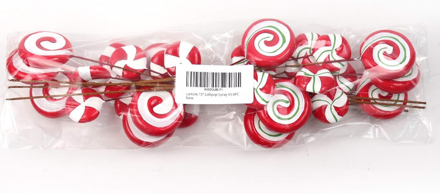Set of 6: Assorted Mixed Peppermint Lollipop Spray Picks | 15-Inch | Festive Holiday Accents | Trees, Wreaths, &#x26; Garlands | Christmas Picks | Parties &#x26; Events | Home &#x26; Office Decor, Floral Home by Artificial Flowers