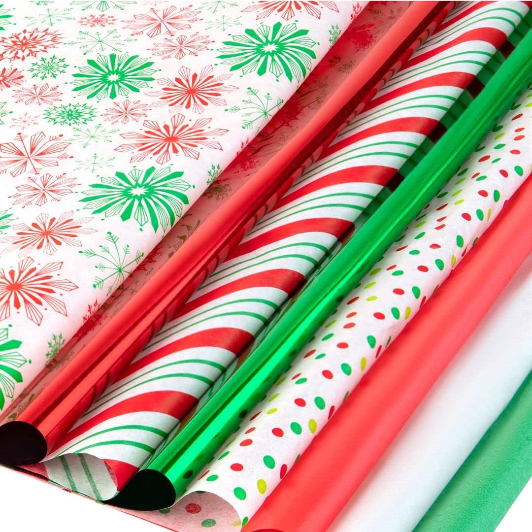 Christmas Tissue Paper for Gift Bags-100 Sheets Bulk Christmas Wrapping Paper- Holiday Tissue Paper Snowflake Shiny Metallic 20&#x22;X20&#x22; inch Gift Wrapping Holiday Tissue Paper Sheets (100ct Metallic Christmas Tissue)