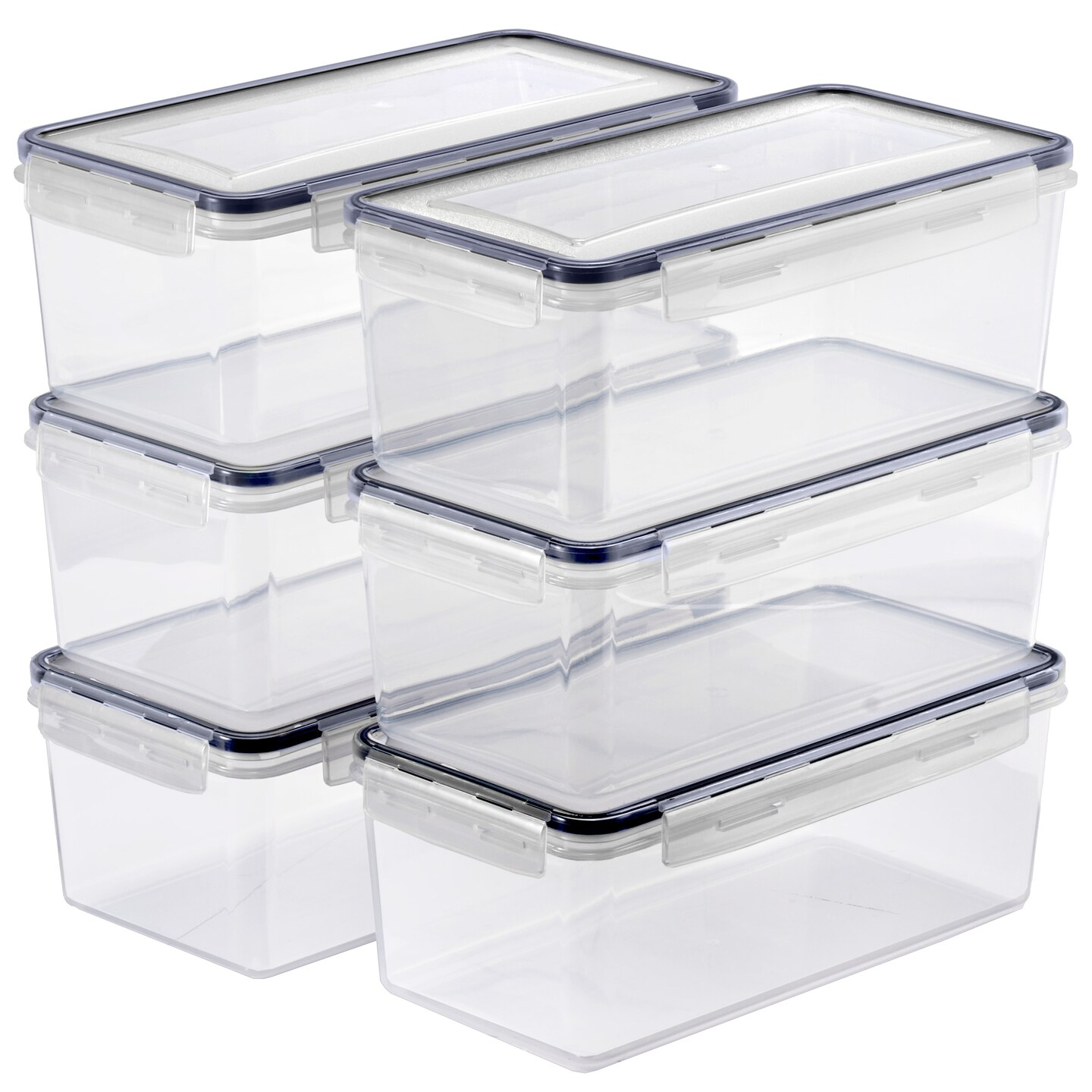 Sorbus Large Food Storage Containers - Pack of 6 with Air Tight, Four-Way Snap Lids