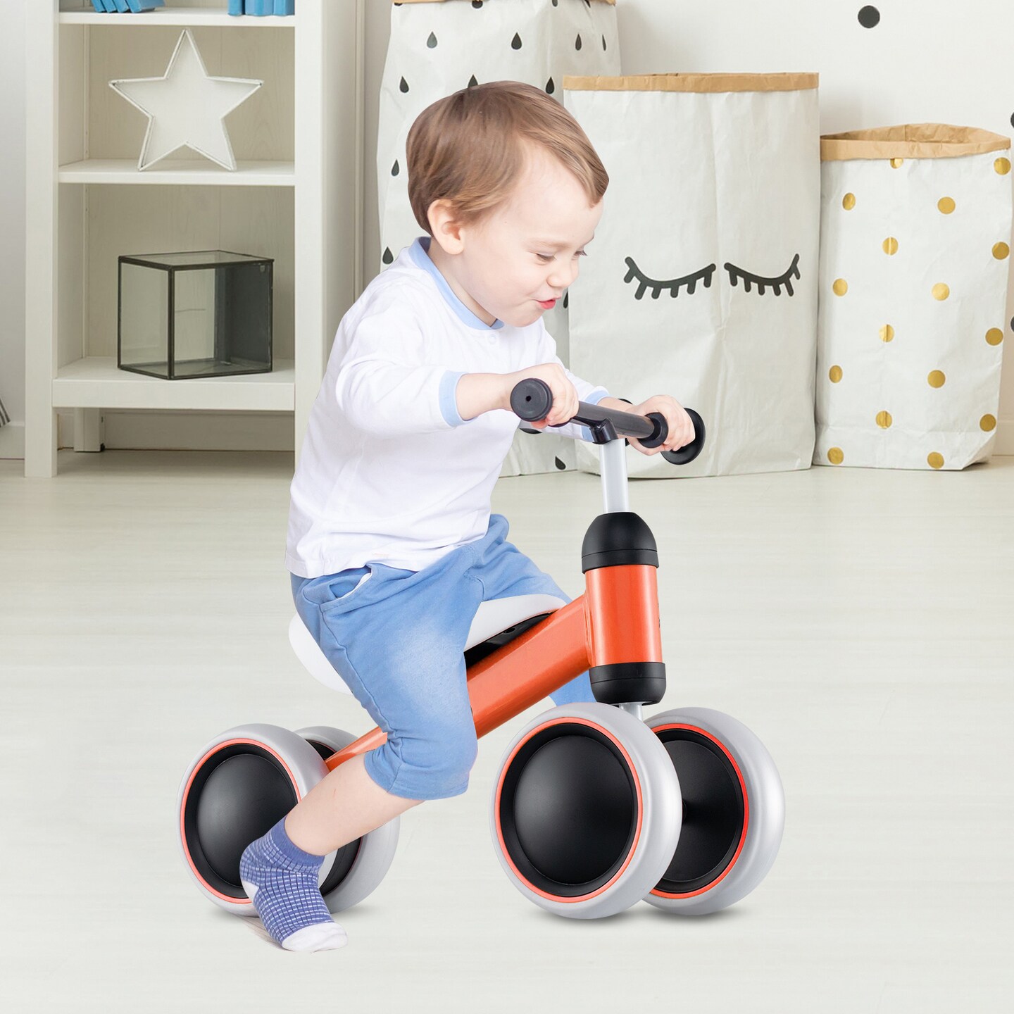 4 Wheels No-Pedal Baby Balance Bike Perfect for Indoor and Outdoor Use