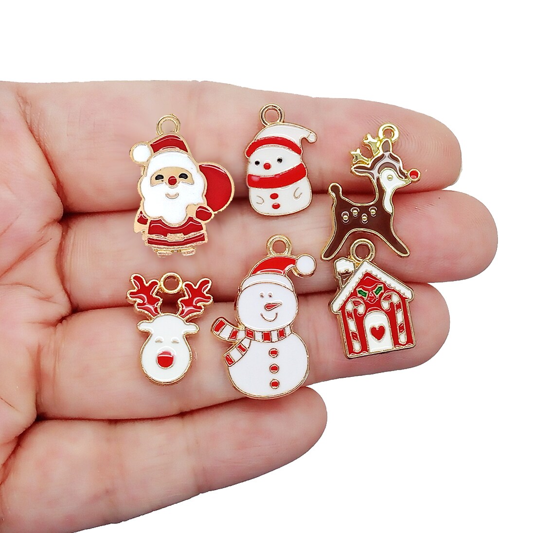 Christmas Charms Mix, 12 pieces, Holiday Themed Metal &#x26; Enamel Charms, 6 Pairs, Adorabilities