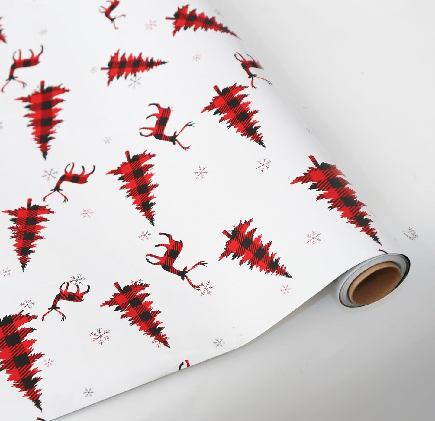 Christmas Wrapping Paper Long Roll, Reversible Roll Two Side Wrapping Paper 30x390 Inch - Deer Plaid