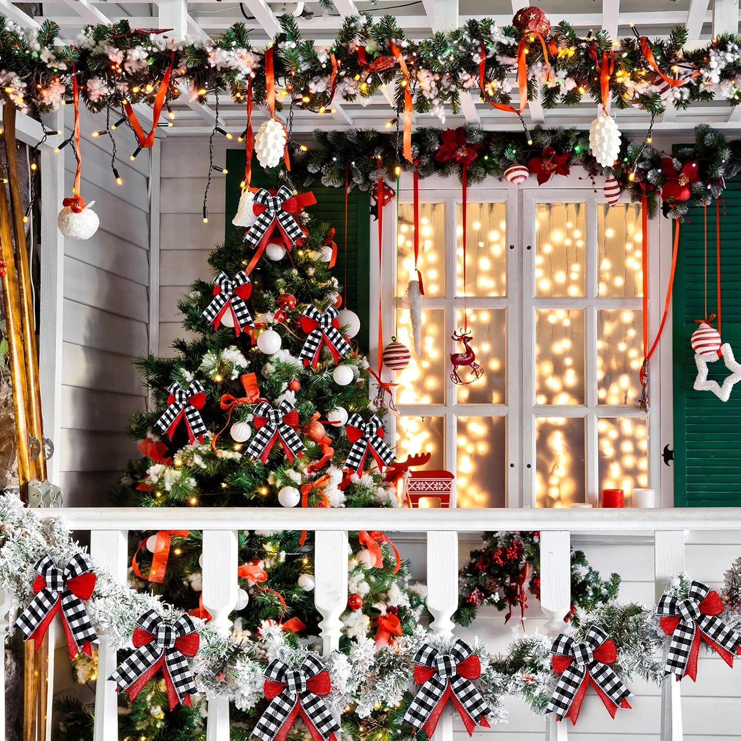 12 Pieces Christmas Burlap Bows Tree Bows Rustic Crafts Wreath Bow Xmas Holiday Decor Ornaments for Christmas Tree Crafts Home Wedding Birthday Decoration 5 x 7 Inch (Plaid)