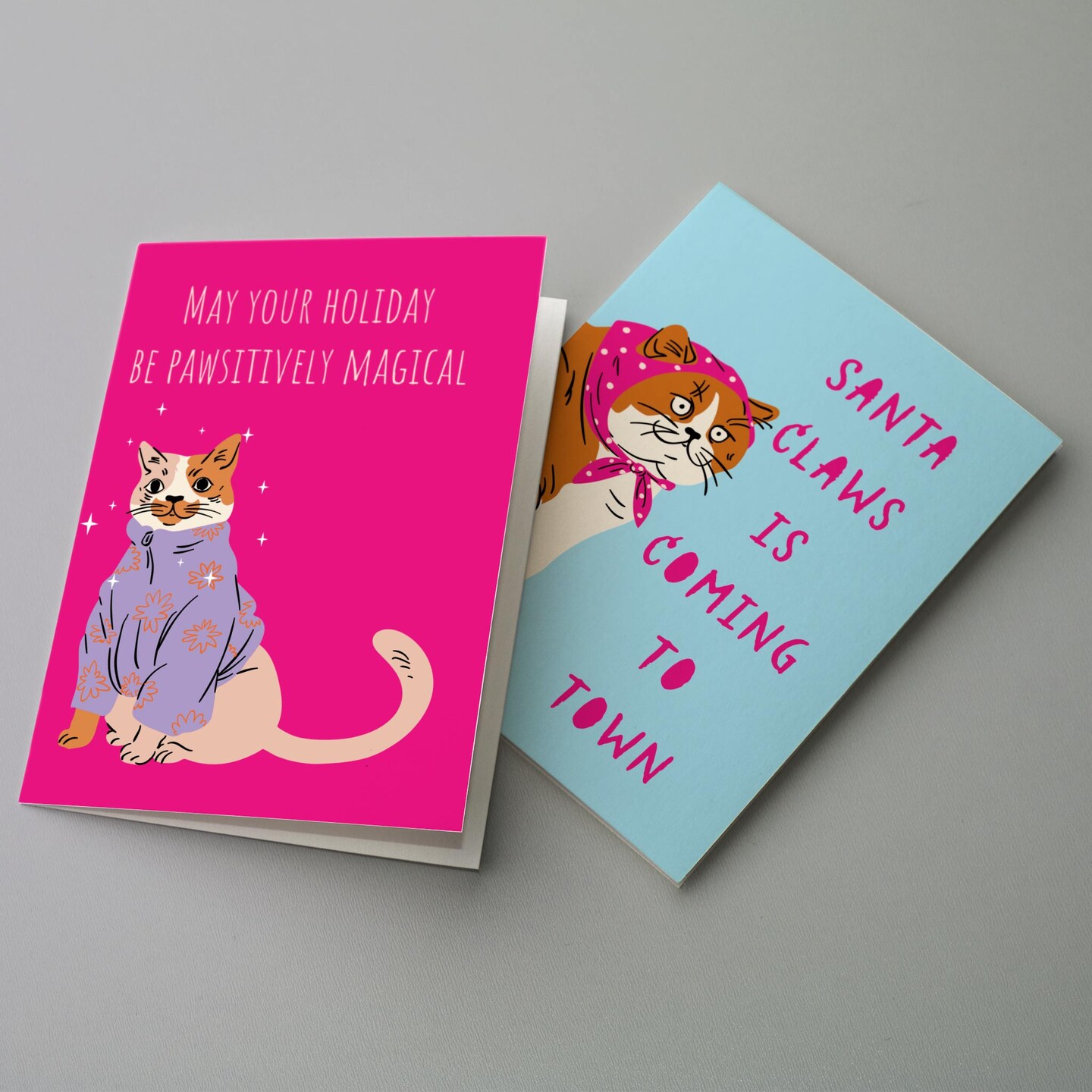 Funny Cat Christmas Greeting Cards Boxed Set of 24 Holiday Notecards Featuring Playful Feline Designs, Perfect for Cat Lovers and Pet Owners