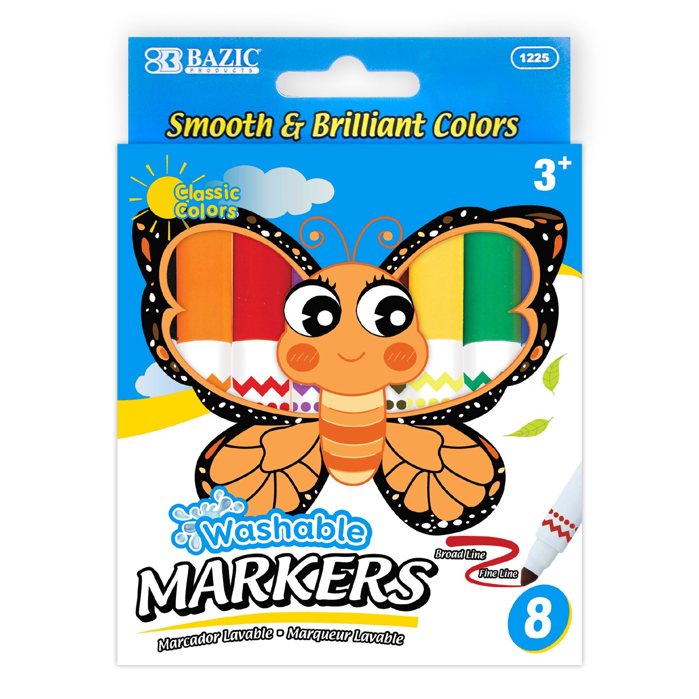 BAZIC Washable Markers Broad Line Jumbo 8 Color