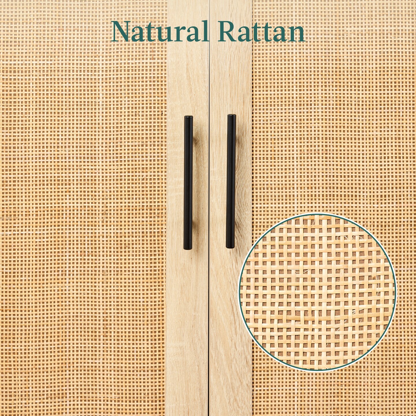 Best Choice Products 2-Door Natural Rattan 34 x 24in Storage Cabinet for Bathroom, Living, Dining w/ Adjustable Shelves
