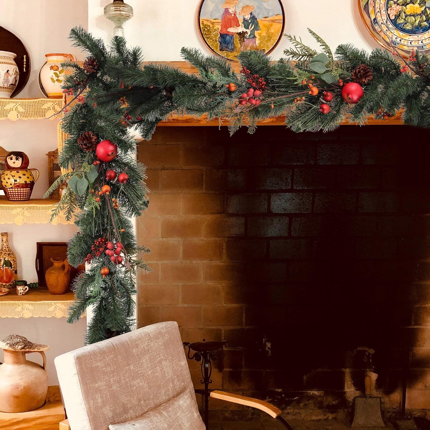 Set of 2: 6ft Traditional Pine Garland with Realistic Fruits, Twigs, &#x26; Pine Cones, Festive Accents, Christmas Garlands, Table &#x26; Mantel, Parties &#x26; Events, Home &#x26; Office Decor, Floral Home by Artificial Flowers