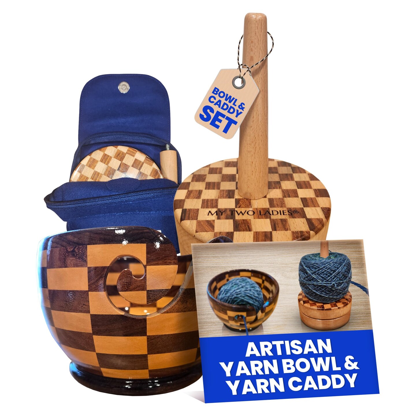 My Two Ladies | Artisan Yarn Caddy & Round Bowl Set