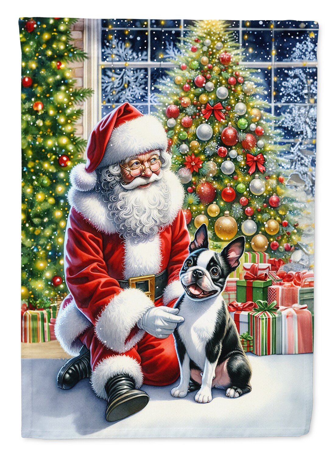 Boston Terrier And Santa Claus House Flag