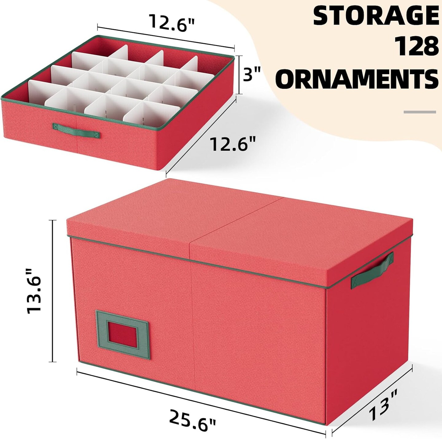 Christmas Ornament Storage - 128-3&#x22; Ornaments Organizer Storage Box, Holiday Ornament Storage Container with 8 Removable Trays