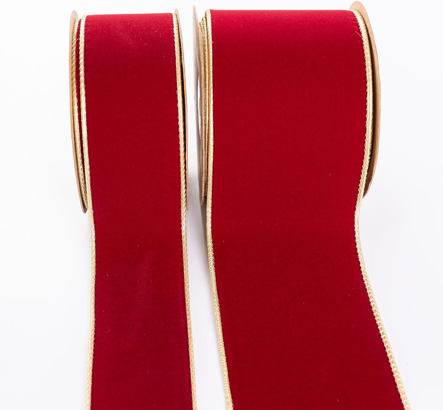 Dark Red Velvet Christmas Wired Ribbon 2.5 inch Wide*10Y Red and Gold Double Sided Velvet Ribbon for Christmas Tree Wreaths Gift Wrapping Bows Gralands Home Decor Crafts (red 2.5)