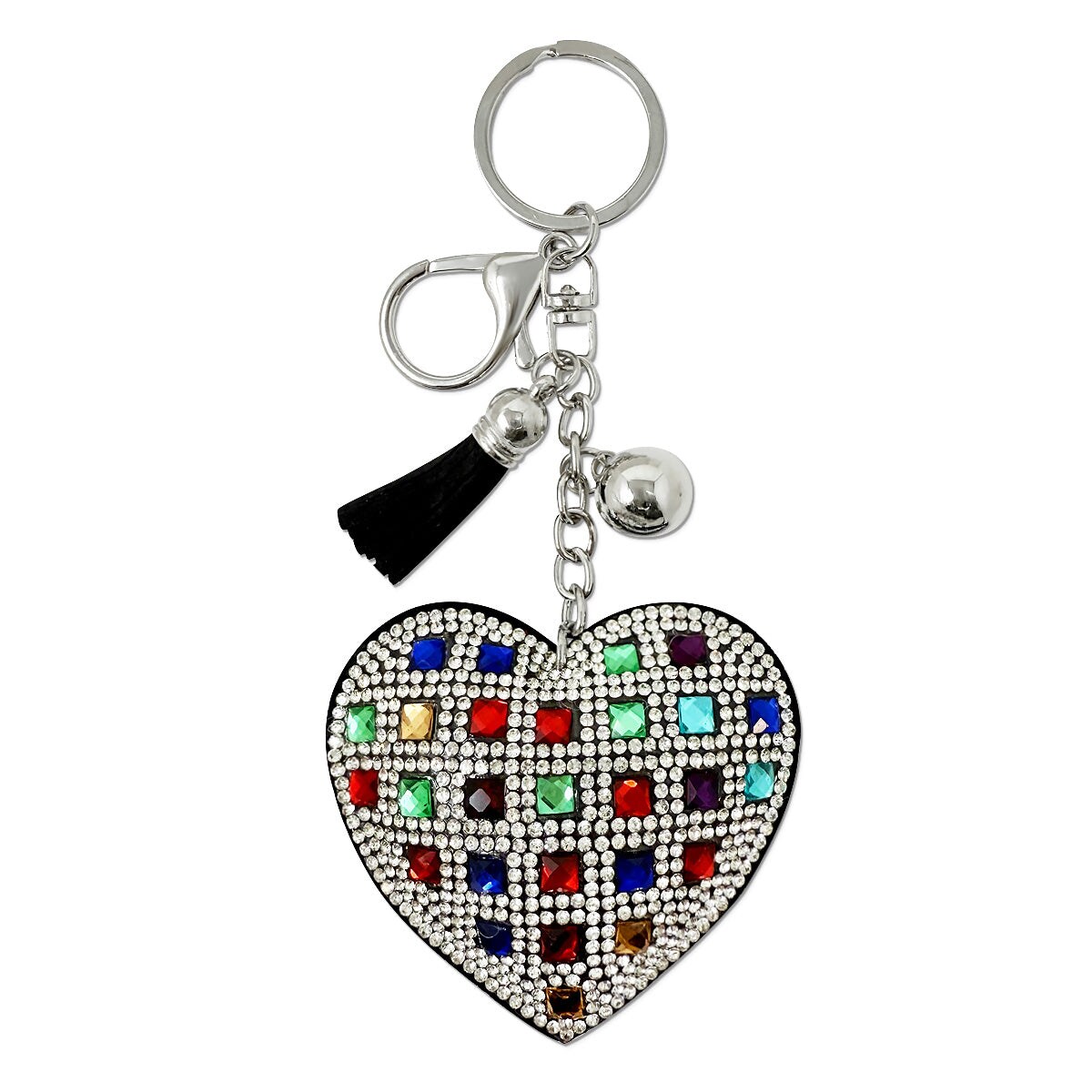 Wrapables Crystal Bling Key Chain Keyring with Tassel Car Purse Handbag  Pendant, Rainbow Heart