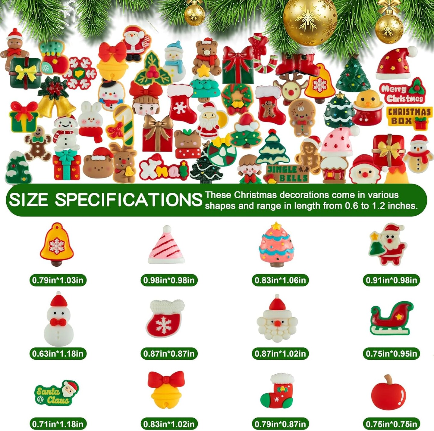 70 Styles Christmas Resin Flatback Charms Assorted Slime Santa Snowman Tree Embellishments Supplies for Holiday DIY Scrapbooking Making Decorations 70pc