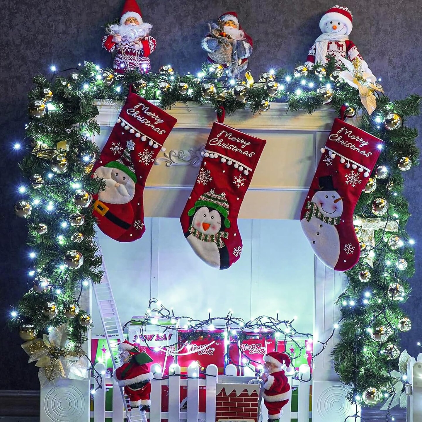 2 Pack Christmas Lights Outdoor, Total 200FT 600LED Christmas Tree Lights with 8 Modes Waterproof, Green Wire String Lights for Outside Patio Yard Tree Wedding Holiday Decorations, White