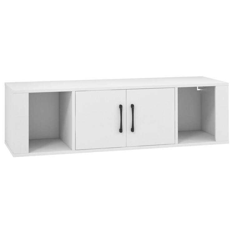 Wall Mounted Floating Storage Cabinet with Doors and Open Shelves for Living Room or Office