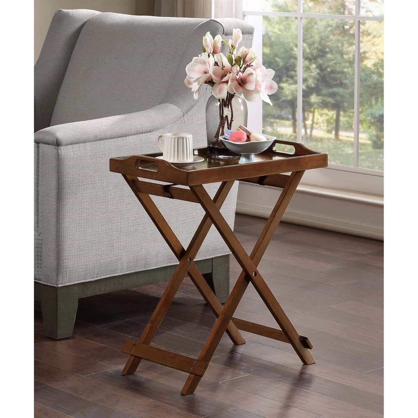 Portable MDF Folding Tray Bedside Table with Wood Finish for Living ...