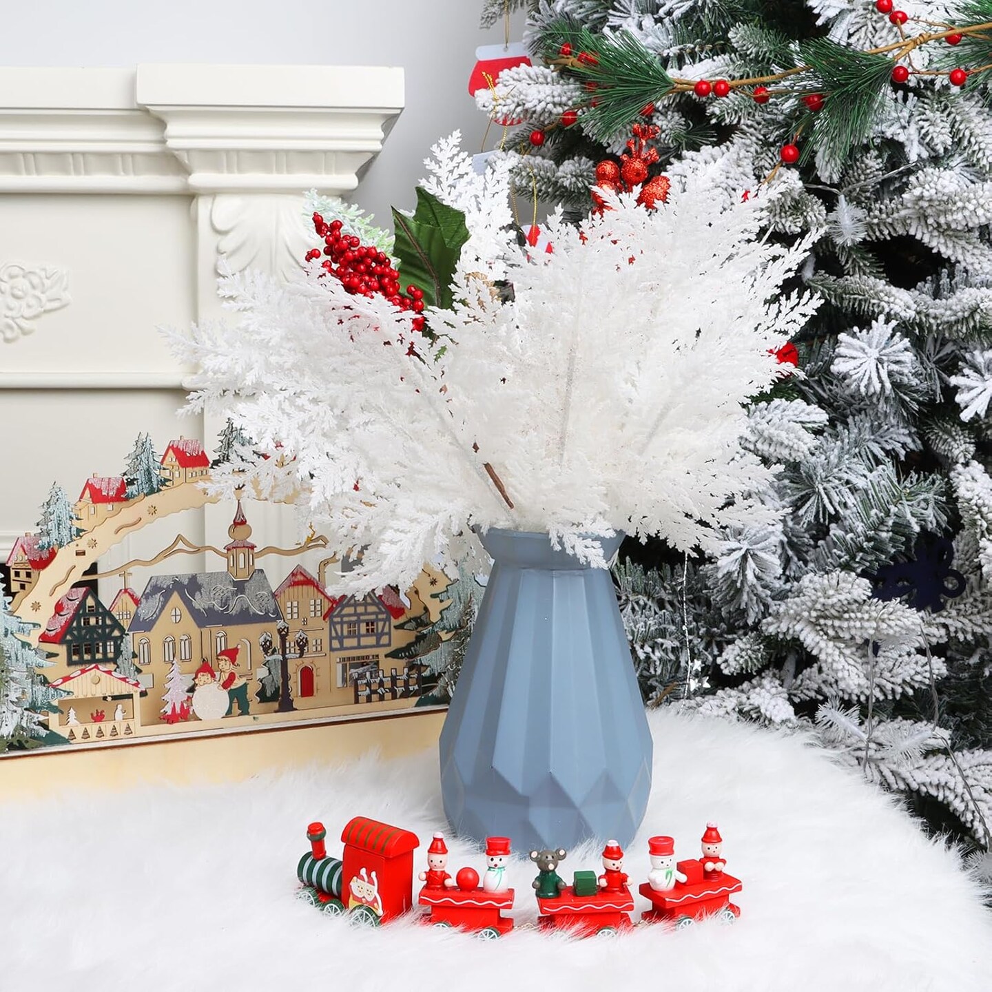 24pcs Artificial Pine Needles Glitter Christmas (White)