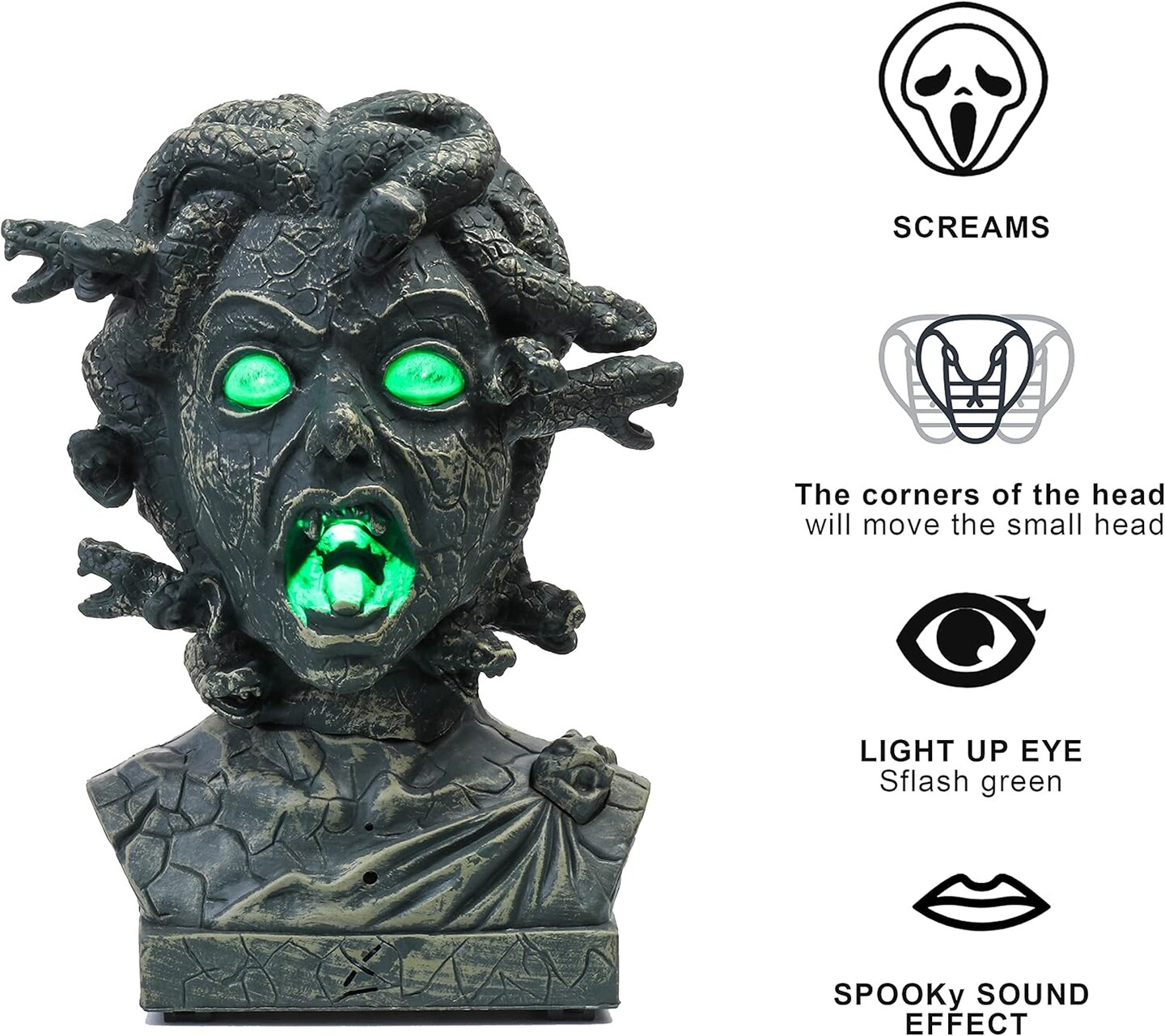12 inch Electronic Animated Medusa Bust,Indoor/Outdoor Halloween Decoration(Brown - Snake Head)