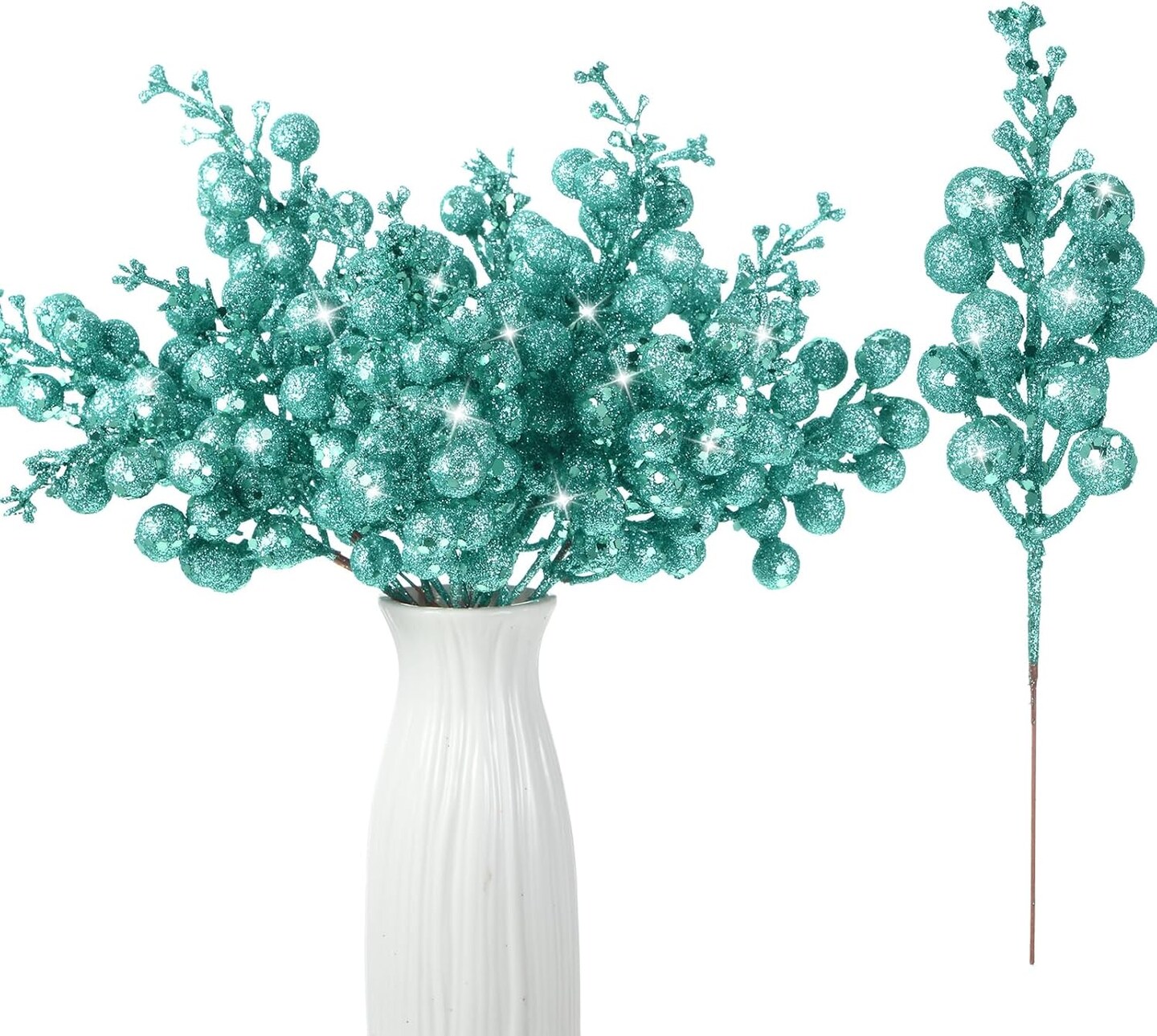 Christmas Glittered Berries Stems (Turquoise)