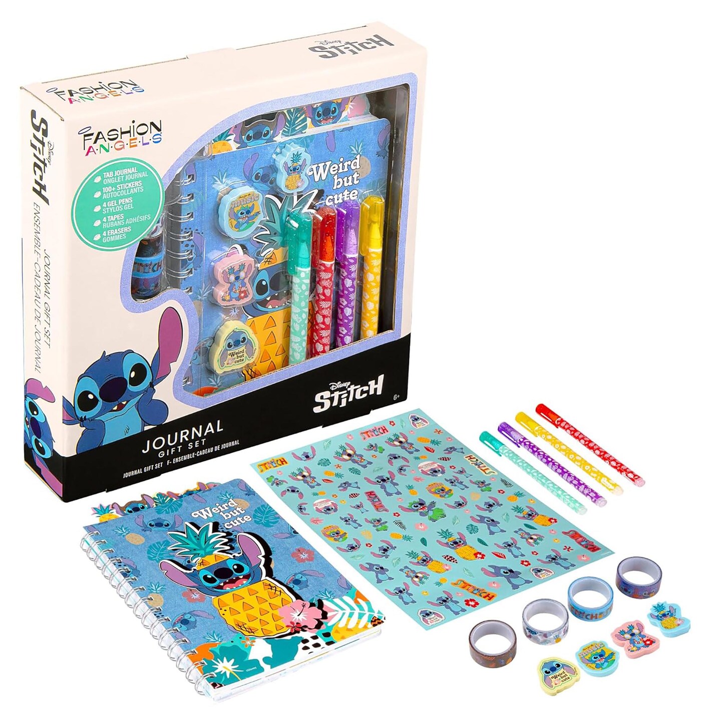 Fashion Angels: Disney Stitch - Journal Gift Set - Stationary Kit, 80 Page Book, 4 Gel Pens, 100+ Stitch Stickers, 4 Erasers, 4 Rolls Of Tape, Kids 6+