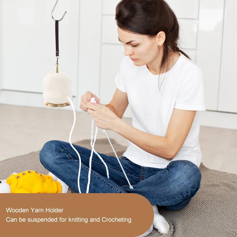 Portable Wrist Yarn Holder for Crocheting Wooden Yarn Ball Holder (Log Color)