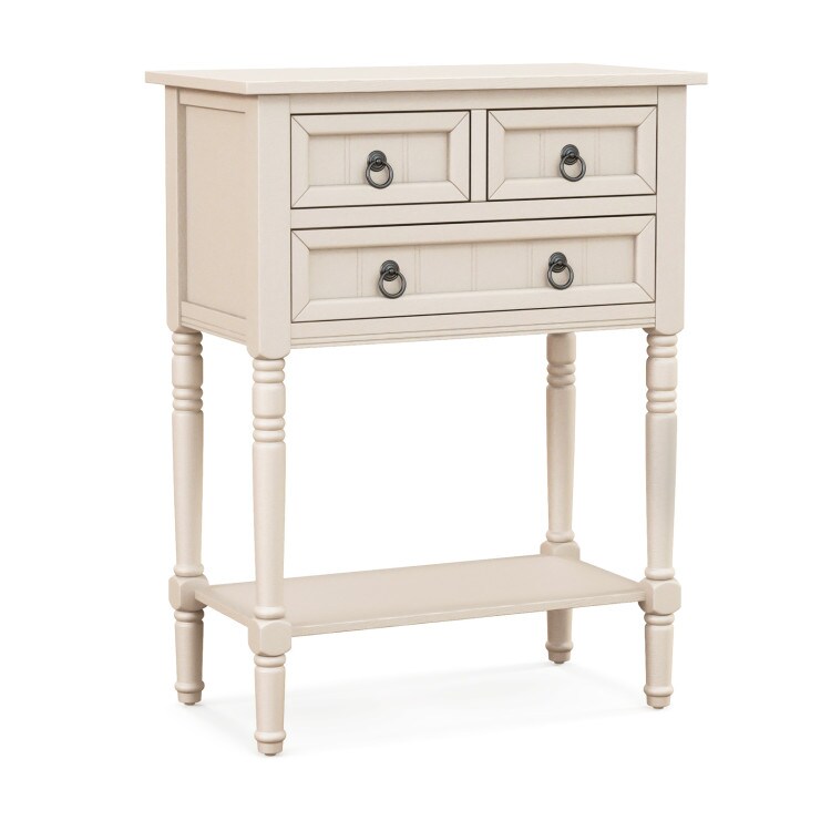 Beige MDF Acacia Wood Rustic Entryway Console Table with 3 Drawers and Shelf
