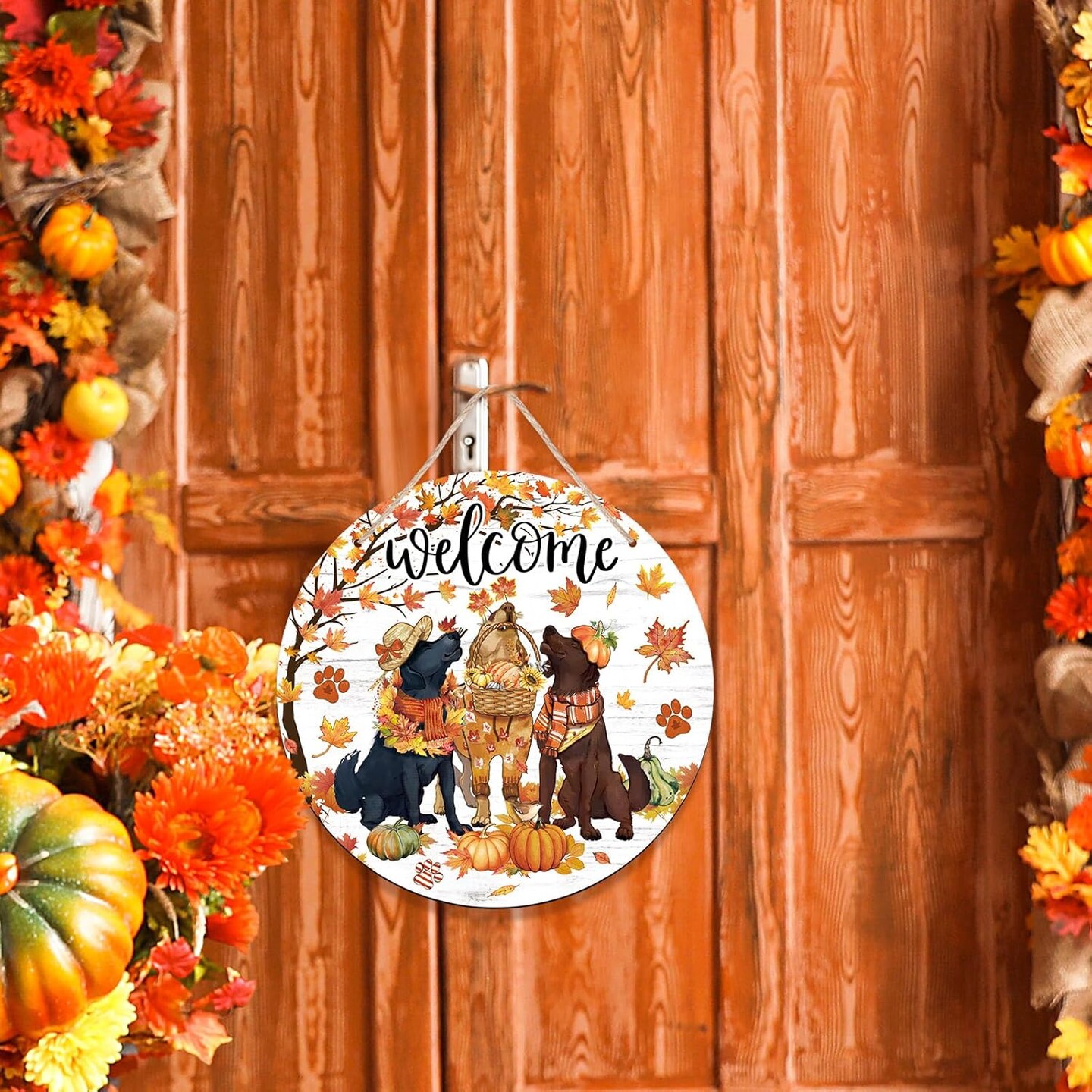 Fall Door Decorations Wooden(Multicolored)