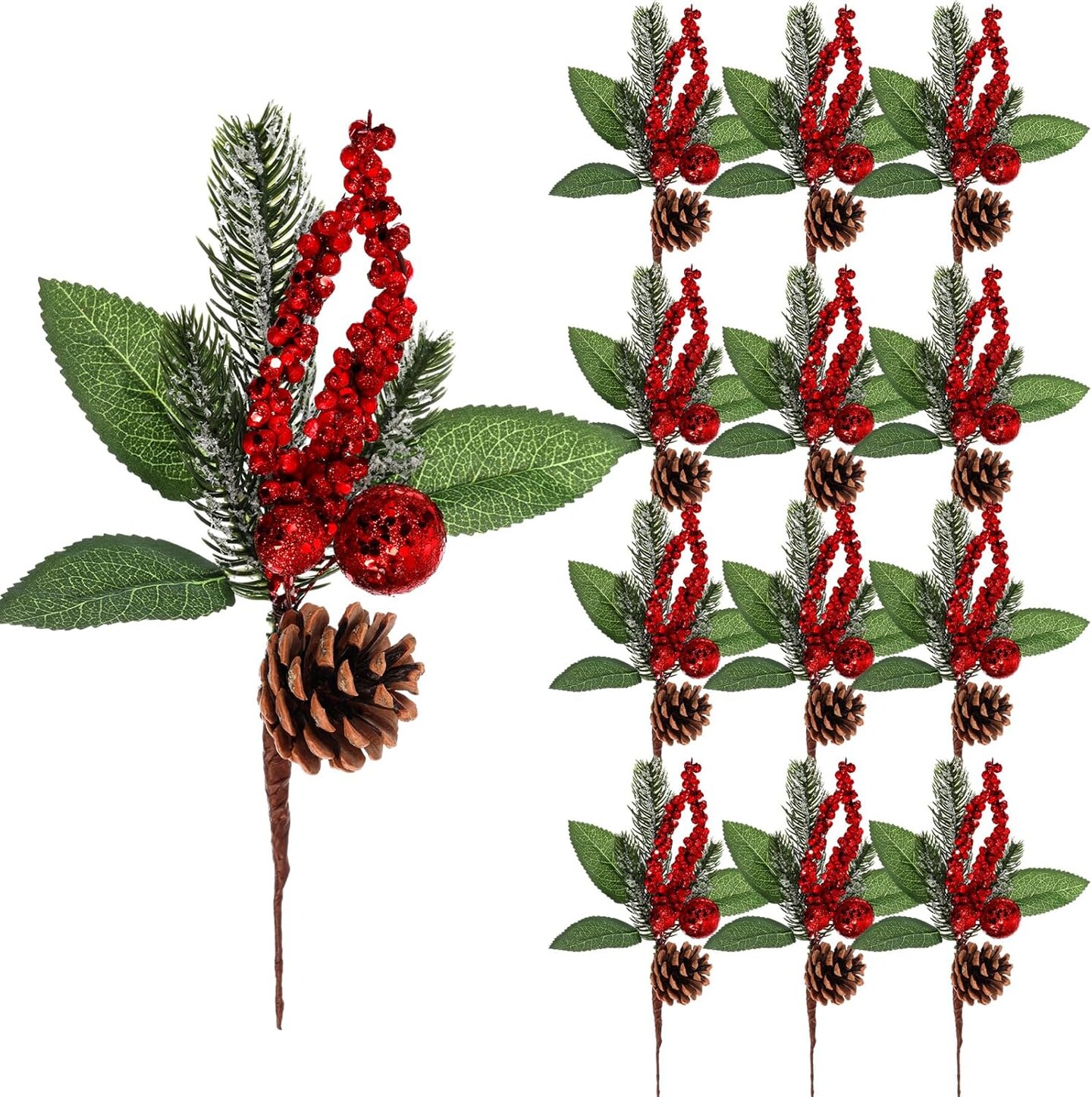 Glittery Pine Snowy Flower Picks (Glitter Sequins Style)