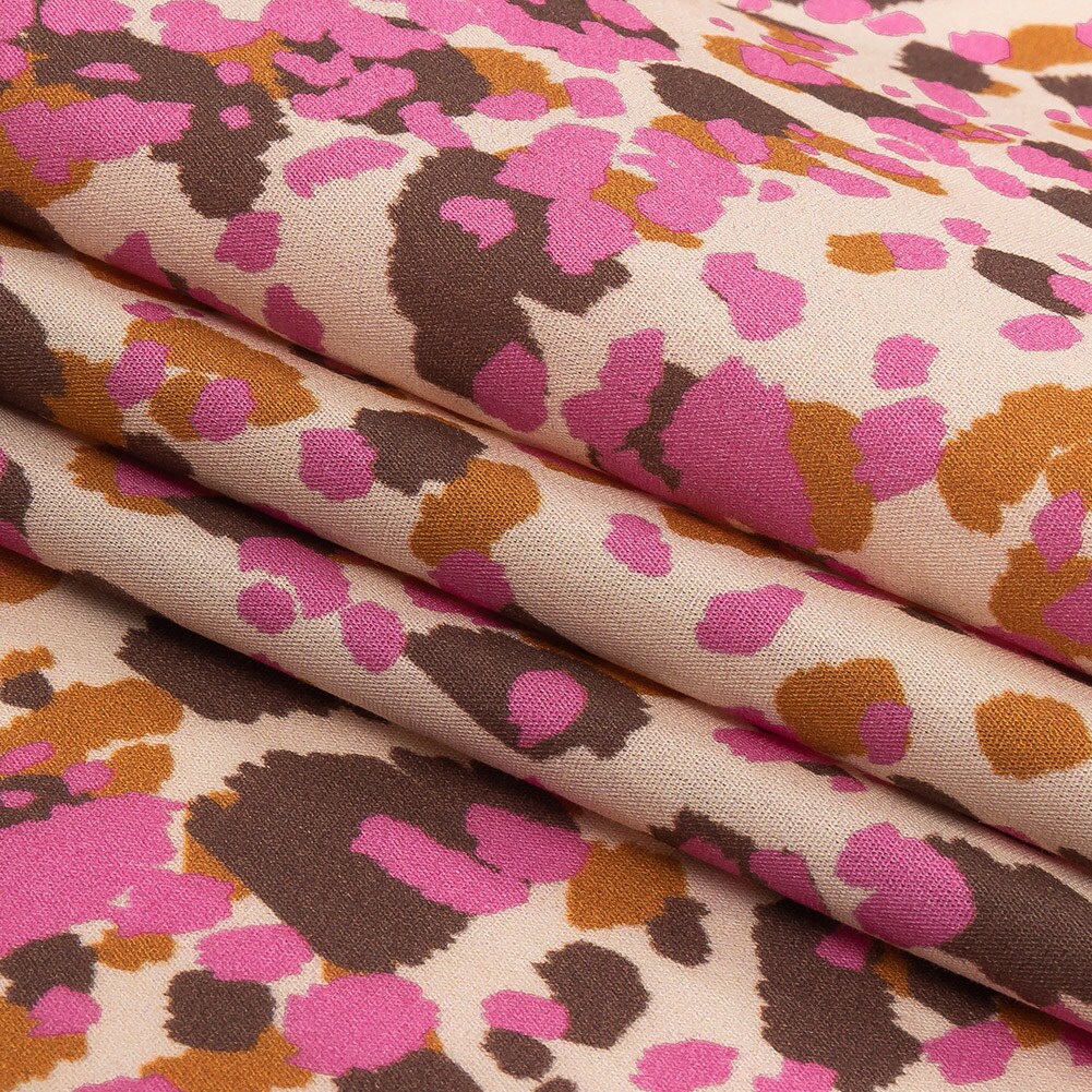 1 Yard Pink Cotton Poplin Fabric with Sunspot Painterly Animal Print
