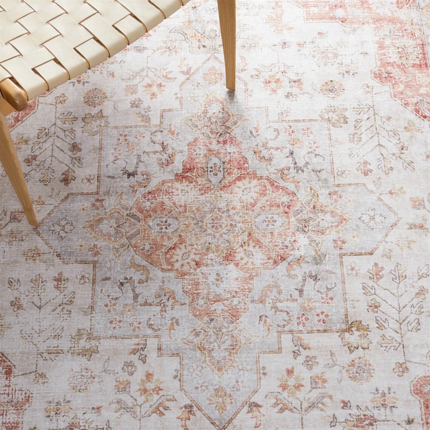 3x5 ft Persian Style Area Rug Light Grey Red Washable Boho