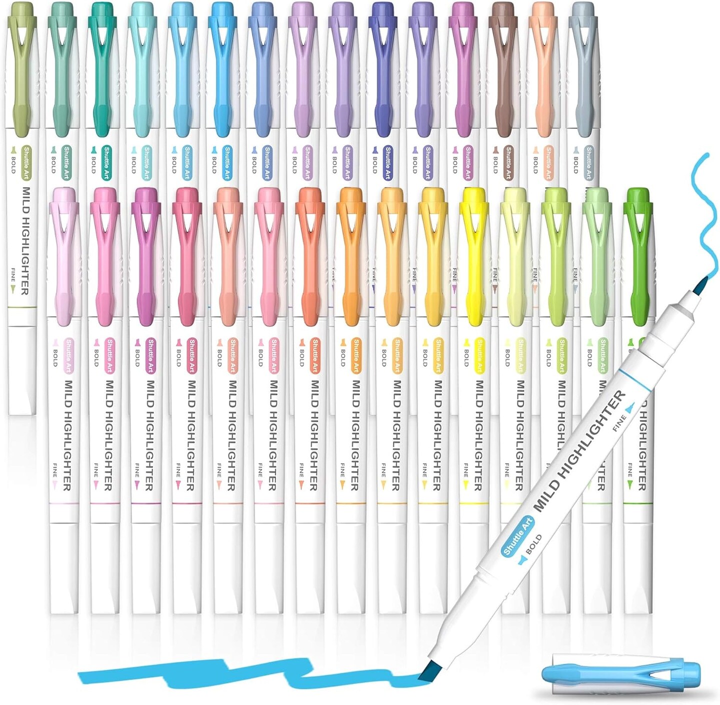 30 Colors Pastel Highlighters Pens - Dual Tip