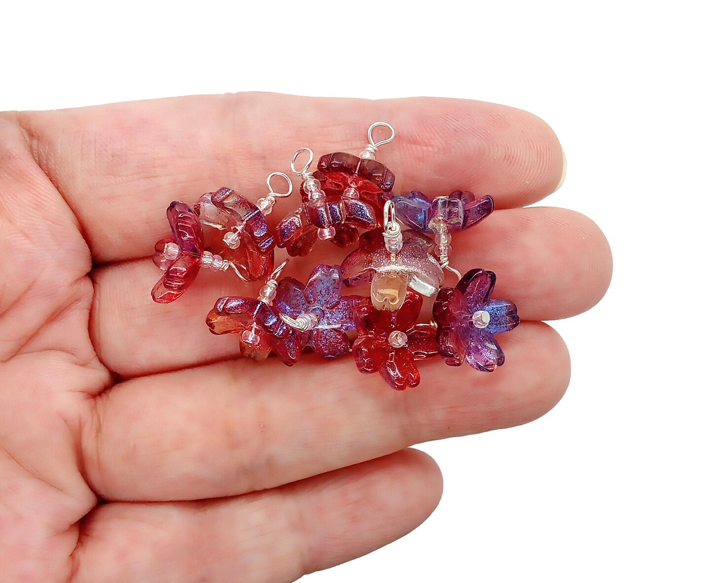 Pretty Flower Dangle Charms Made from Glass Beads, 10 pcs, Choose Color, Adorabilities