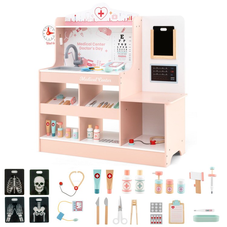 MDF Pine Wood Kids Doctor Playset with Medical Accessories, Color