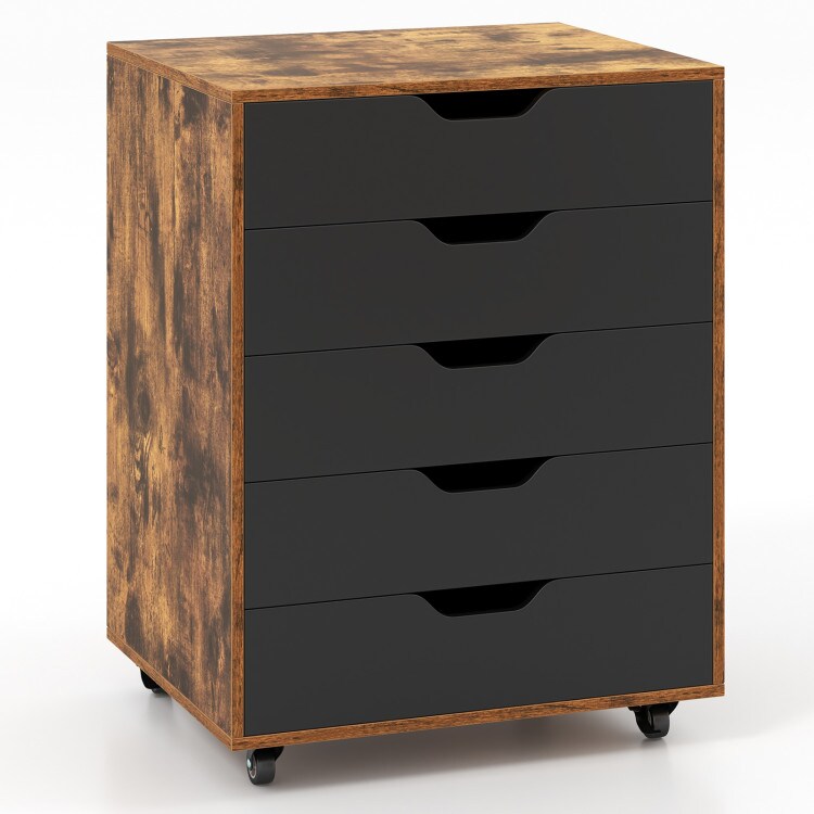 5-Drawer Rolling Storage Cabinet with Lockable Wheels and Cut-Out Handles for Home or Office