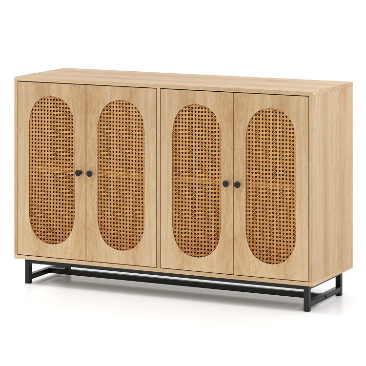 Natural Engineered Wood Buffet Sideboard with PE Rattan Doors and Shelves