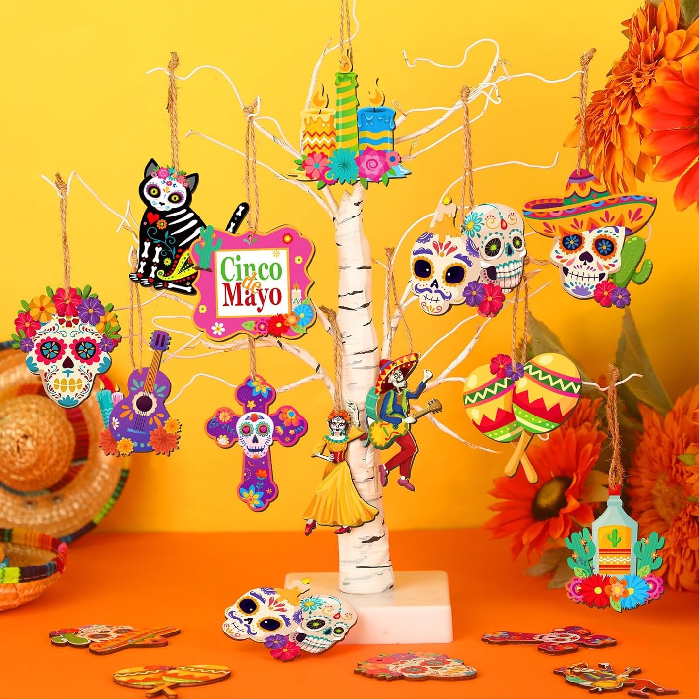 36 Pcs Dia De Los Muertos Ornaments (muticolor)