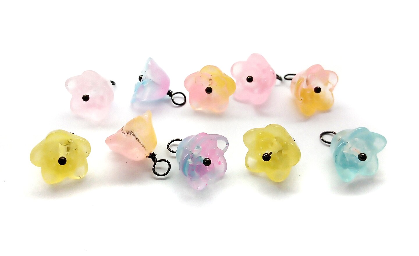 Pastel Flower Bead Dangle Charms with Black Wire, 10 pc, Adorabilities