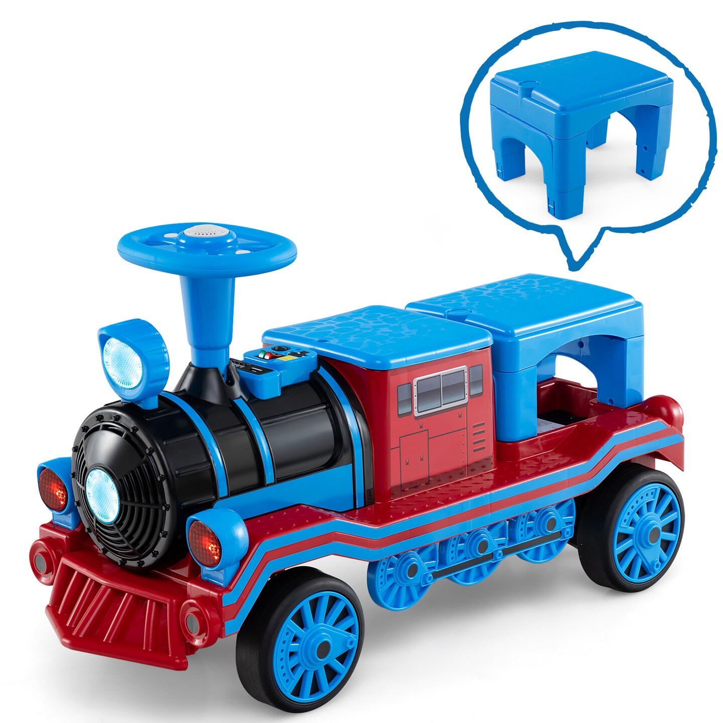 12V 2-Seater Ride on Toy with Train Whistle and Removable Chair-Blue