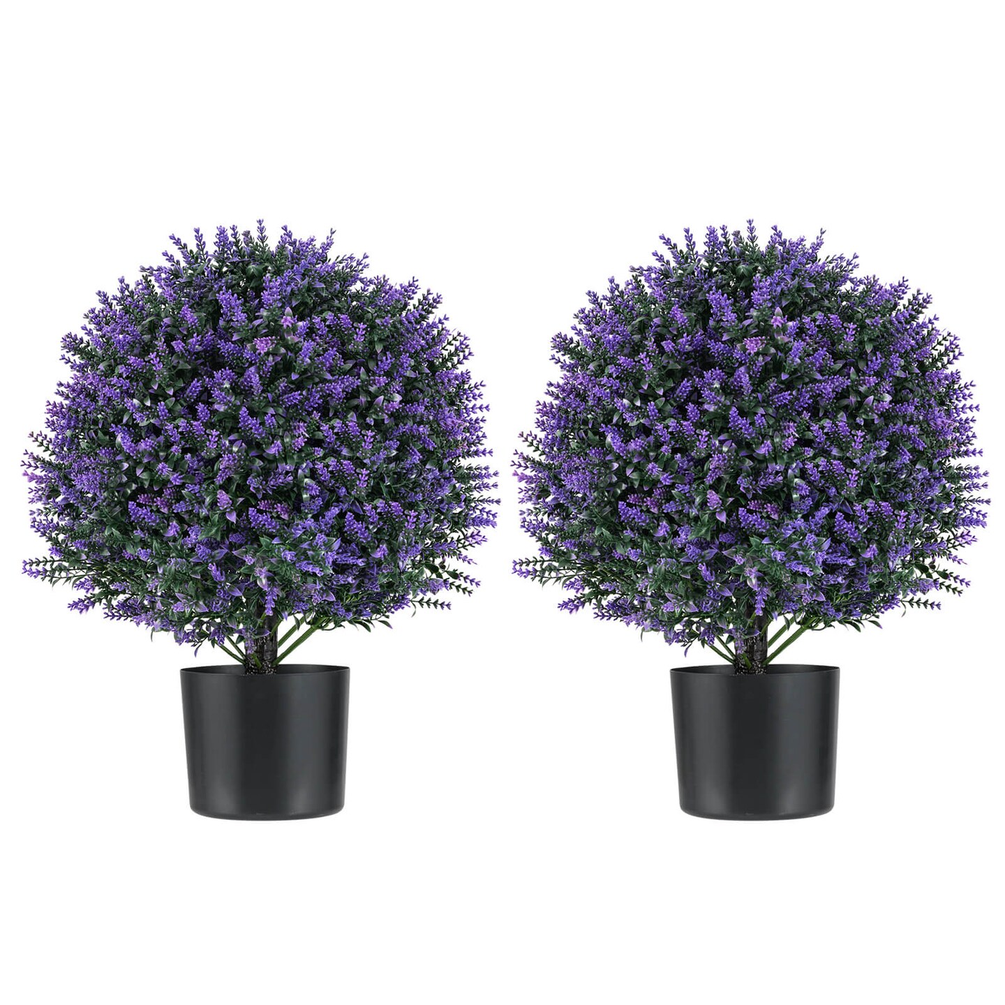 Costway 2 Pack Artificial Lavender Topiary Ball Tree Faux Shrub Bushes with Flowers