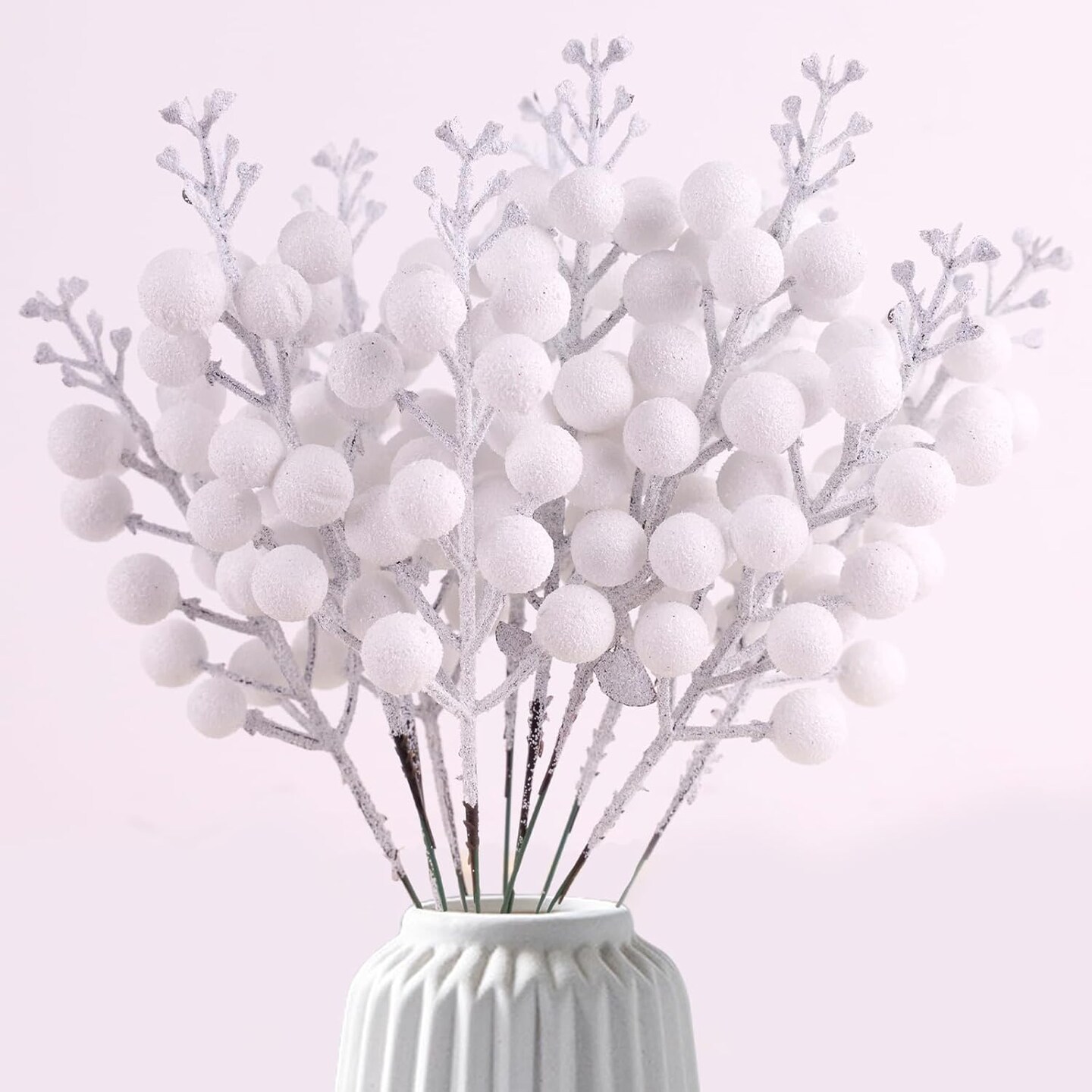Christmas Glitter Berries Stems (&#x9;White)