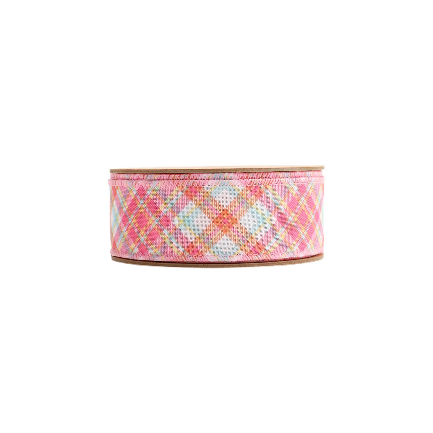 LaRibbons 1 1/2" Wired Ribbon | Pink Bias Plaid | 10 Yard Roll