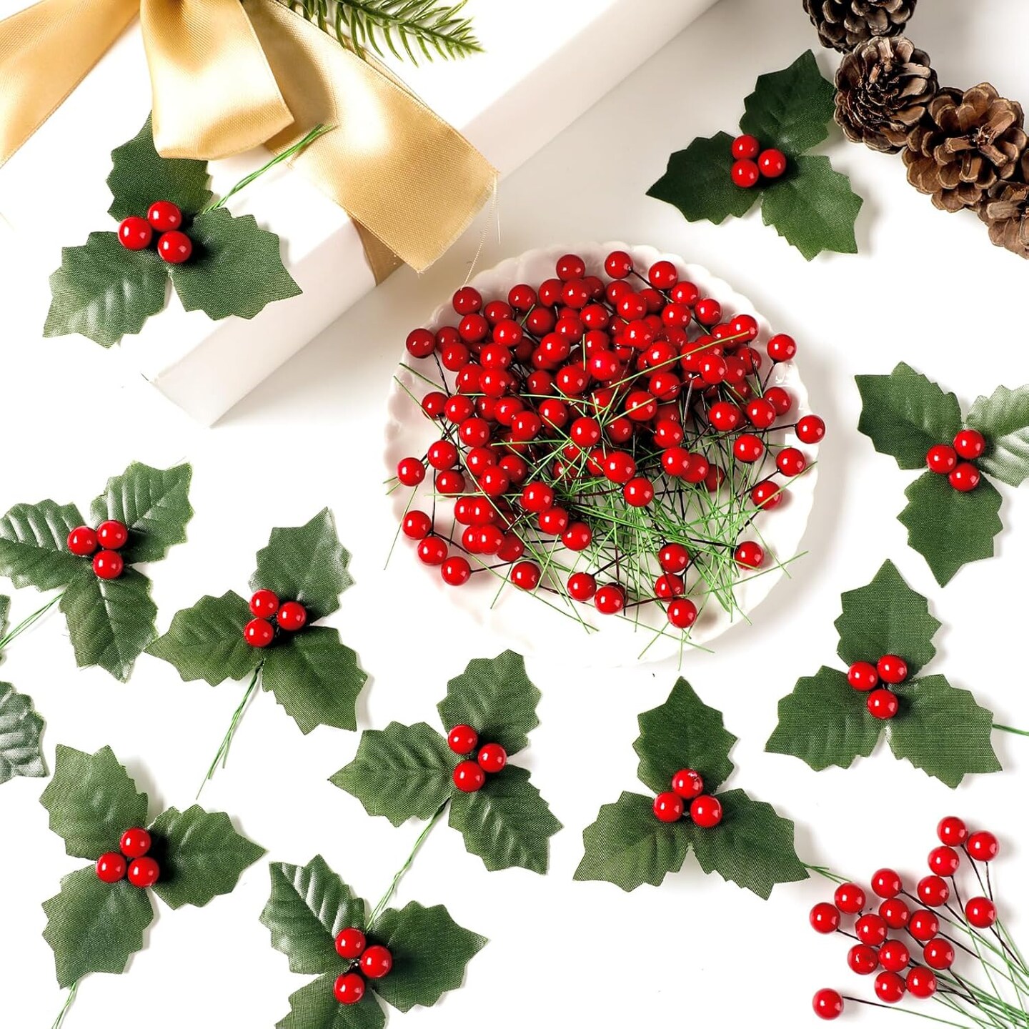 Christmas Artificial Holly Berry Stems (Red and Green)