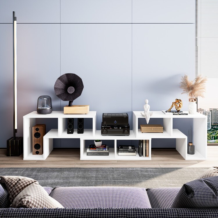 3 Piece White Engineered Wood TV Console with Adjustable L-Shaped Shelves