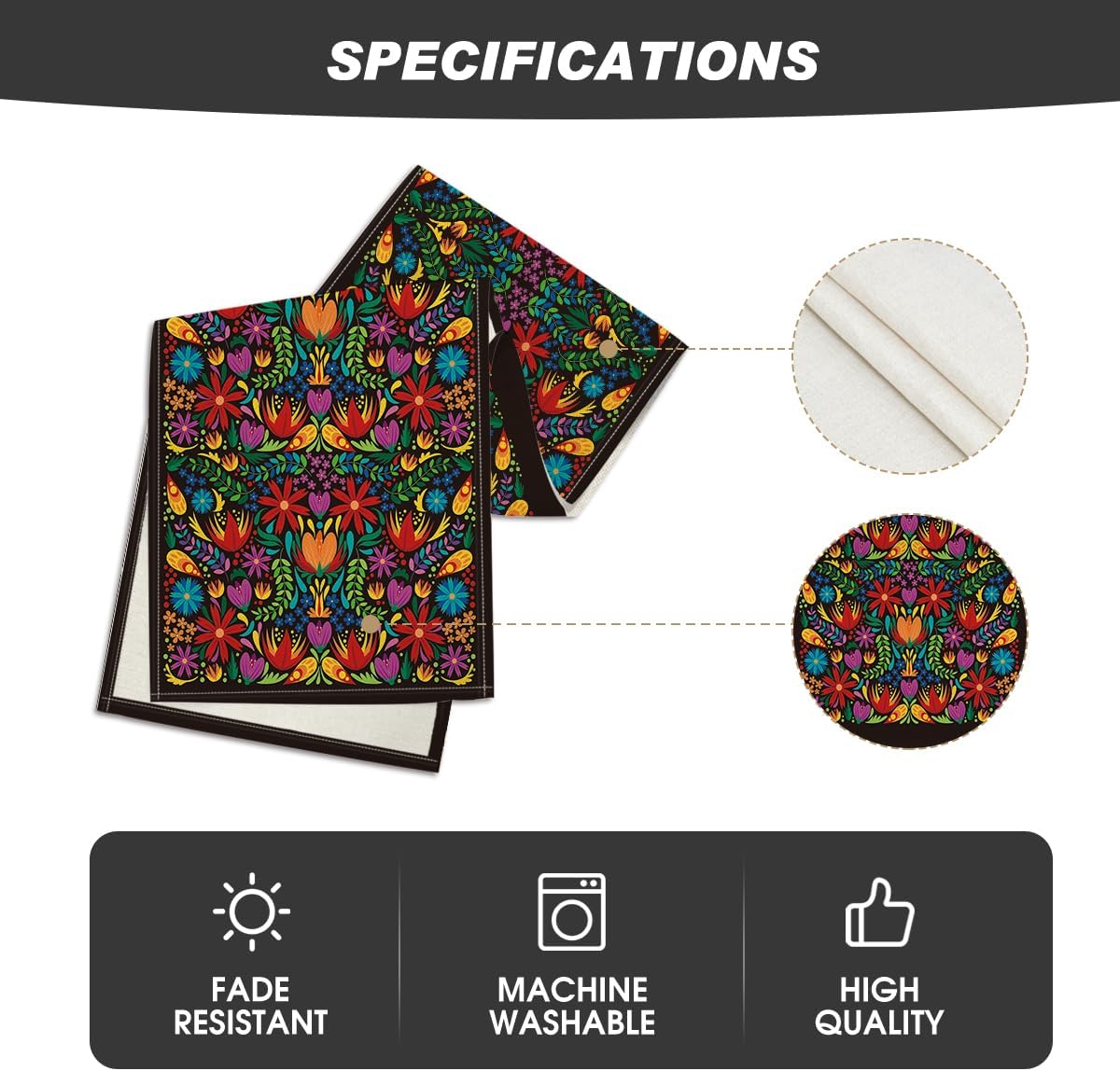 Dia De Los Muertos Floral Fiesta Mexican Table Runner, Mexico Day of The Dead Kitchen Dining Table Decoration 13x72 Inch