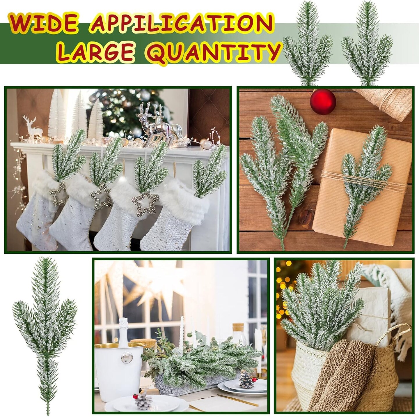 Christmas Snow Frosted Pine Branches (Green, White)