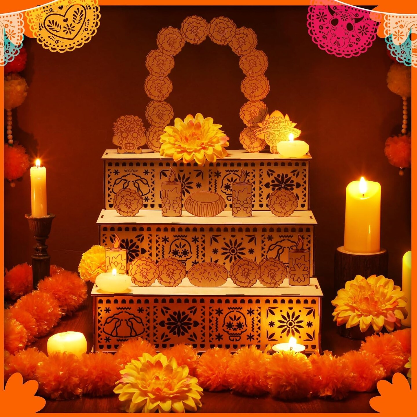 Wooden Day of The Dead Shadow Box Remembrance Picture( Natural)
